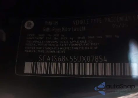 2005 Rolls-Royce Phantom z USA, uszkodzony, nr VIN SCA1S68455UX07854